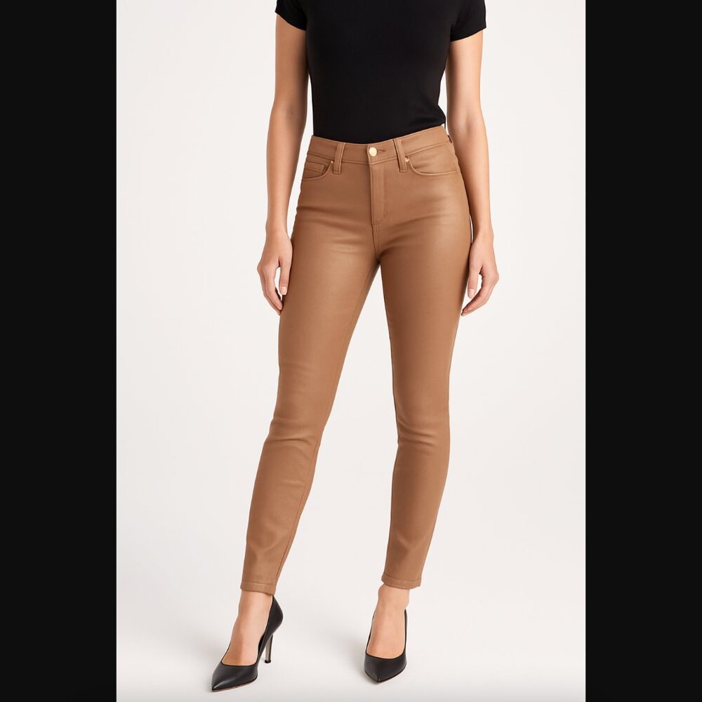 L’Agence Margot Skinny High Rise Coated Denim Jeans Cappuccino Brown Size 26